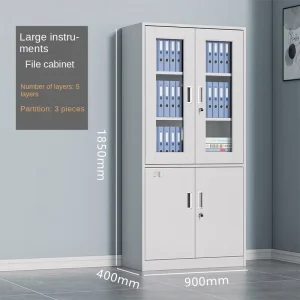 Steel Filing Cabinet with Password Lock & Fireproof Glass Door Modern Simplicity Design for Warehouse Bedroom Office School Use