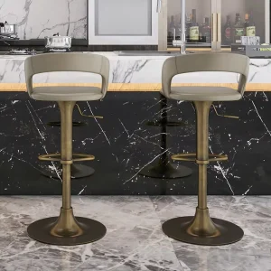 Steel Frame Bar Chair Home Use Adjustable Height Swivel High Stool with Armrest Designer Model Island Counter Bar Stool