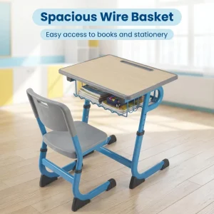 Steel Frame Eco friendly C Type Modern School Furniture Comfortable Student Desk and Chair with Storage Basket
