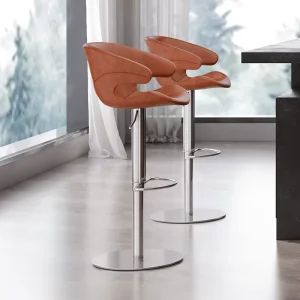 Steel Frame Leather Bar Chair Home Use Adjustable Height Swivel High Stool Armrest Modern Design Island Counter