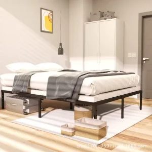 Steel Frame Thickened Electroplated Foldable Double Bed with Modern Minimalism Design for Dormitory and Home Bedroom Rental