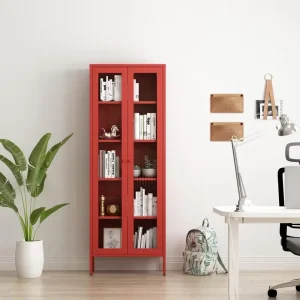Steel Glass Door Cabinet Colorful Metal Bookshelf for Living Room Bedroom Storage Display