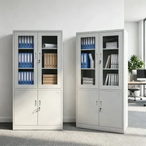 Steel Glass Door Filing Storage Cabinet with Adjustable Shelf Lockable Metal Office File Cupboard Cabinet Document Organization