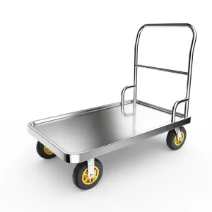 Steel Handcart Platform Pushcart Warehouse Hotel Goods Transportation Four Wheel Folding Handcart Caster Wheels Cart Wheels