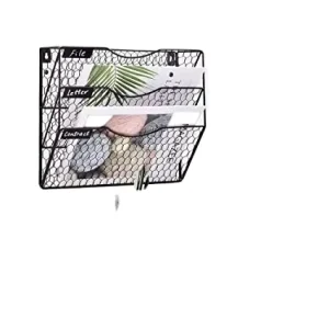 Steel Hanging Wall File Holder Chicken Wire Hanging Filing Organizer Wall Mounted Document Magazine Rack for Home