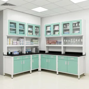 Steel Laboratory Floor Mounted Bench Corrosion Resistant Customized Organized Workflows Storage Cabinets for School Pharmacy