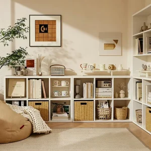 Steel Lattice 4 Shelf Freely Combinable Living Room Bedroom Bookshelf TV Console Cabinet with Wall Side Floor Standing Storage