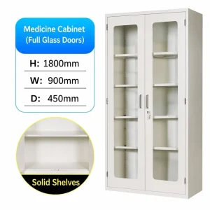 Steel Medicine Cabinet with Full Glass Doors Hospital Pharmacy Storage Cabinet Solid Shelves