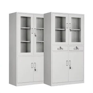 Steel Minimalist Filing Cabinet Office Storage Thickened Archive 4 Drawers Glass Door Lock No Assembly Required