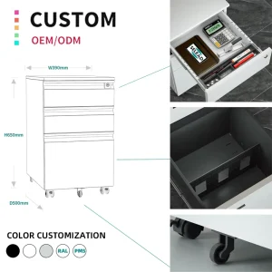 Steel Mobile Pedestal 3 Drawer Adjustable Workshop Filing Cabinet with Movable Storage for Office