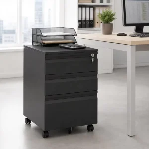 Steel Mobile Pedestal Lockable Three Drawer Storage Cabinet for Employees Home Offices Corporate Workspaces and Study Rooms