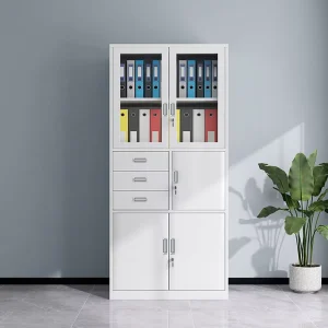 Steel Modern Bulk Filing Storage Cabinet Upper Glass Door 3 Drawers Foldable Adjustable Strongbox Outdoor Home Office Bedroom