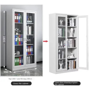 Steel Modern Durable Commercial Use Floor File Filing Cabinet Glass Doors Key Lock Customizable Home Office Storage More 4