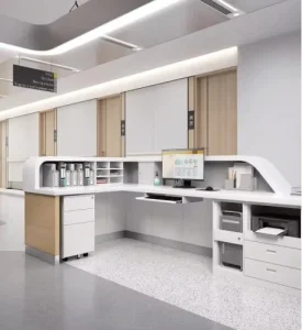 Steel Nurse Station Laboratory Furniture Hospital Patient Service Desk Guide Station Epoxy Surface Contemporary Design
