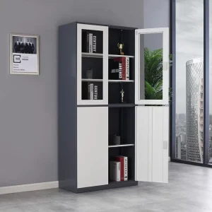 Steel Office Dark Gray Steel Office Cupboard 2 Swing Glass Door Filing Storage Cabinet with Handle