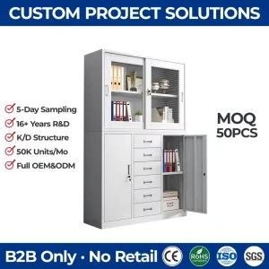Steel Office File Cabinet with Glass Doors & Drawers Lockable Metal Storage Cabinet with Adjustable Shelves KD Structure