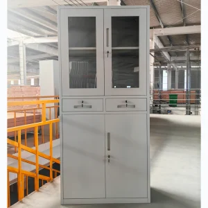 Steel Office Furniture Glass Door Filing Cabinet 2 Drawers and Lock Adjustable Shelves