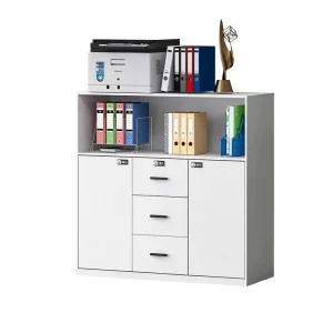 Steel Office Low Cabinet with 3 Center Drawers Digital Lock Metal Filing & Printer Storage Cabinet