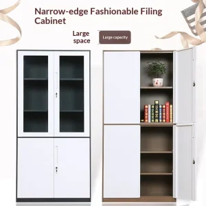 Steel Removable Color Filing Cabinet Fireproof Glass Door Lock Narrow Side Design American Style Model WJG 03 for Office Storage