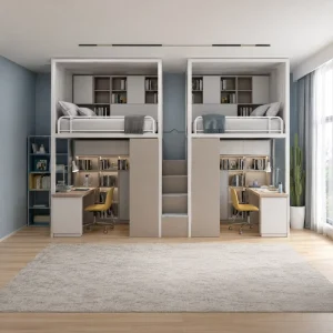 Steel Single Double Decker Bed with Curtain and Bottom Cabinet Wooden Capsule Beds for Hotel Motel Sleeping Pod