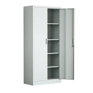 Steel Storage Cabinet Office Cupboard with 2 Swing Doors Steel Filling Cabinet Office Metal Cabinet With 4 Adjustable Shelves