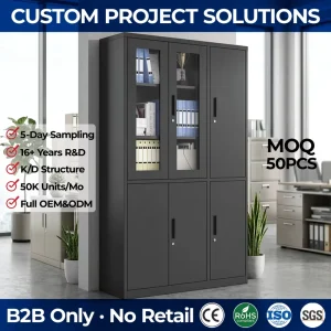 Steel Swing Door and Glass Door Filing Cabinet Lockable Office Display Storage Cabinet with Adjustable Shelves