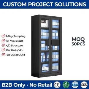 Steel Swing Glass Door Filing Cabinet Lockable Office Display Storage Cabinet with Adjustable Shelves