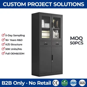 Steel Swing Glass Door Filing Cabinet with Adjustable Shelves