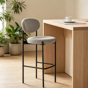 Steel Tall Grey Fabric Barstool High Stool Modern Nordic Style Luxury Black Iron Design Metal Bar Chair for Restaurant Bar