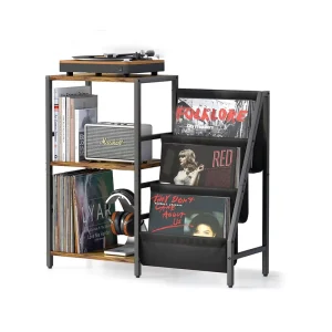 Steel Wood Vinyl Table Record CD Storage Rack Shelf Magazine Racks Record Player Stand Home Living Room Furniture