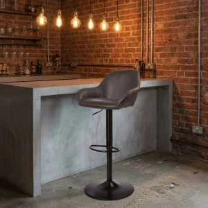 Stitching Bar Stool Wingback Seat Matte Black Pedestal Ring Footrest Height Adjustable 360 Swivel for Kitchen Pub
