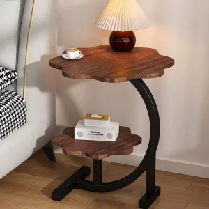 Storage Rack Solid Wooden Coffee Table Modern Design Walnut Color Bedside Small Adjustable Coffee Table for Sofa and Bedside