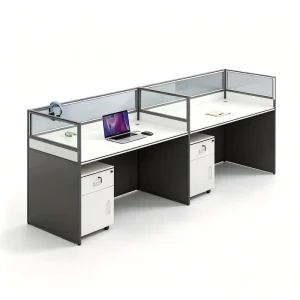 Straight Modular Eco Friendly Durable Modern Office Partition Desk Linear Staff Cubicle Frosted Slat Glass Screen