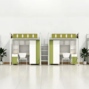 Student Apartment Bed School Dormitory Upper Bed and Lower Table Combination Bed with Desk Wardrobe Floor