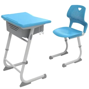Student Desks and Chairs School Furniture Metal Adjustable Height Commercial Use Two Chairs and Table Set Simple Modern Design
