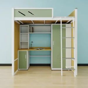 Student Dormitory Adjustable Bunk Bed with Upper Lower Desks Wardrobe Modern Metal School Furniture for Bedroom Hospital Use