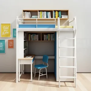 Student Dormitory Furniture Steel Housing Loft Bed with Staircase Desk and Chair