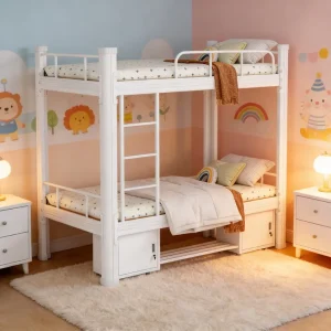 Student Dormitory Steel Bunk Bed with Ladder and Guardrail