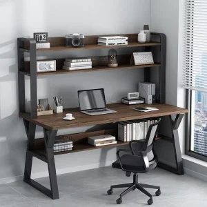 Student Study Desk with Storage Modern Large Writing Table Home Office Computer Desk with Bookshelf for Work and Learning
