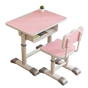 Study Desk for Home Wooden Table and Chair Set Kids Rounded Corners School Furniture Non slip Feet Durable Top Solid
