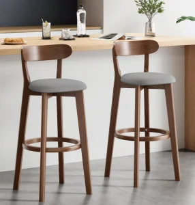 Sturdy Bar Stool Curved Back Padded Seat Wood Frame Footrest for Hotel Restaurant Dining and Kitchen Island Spaces
