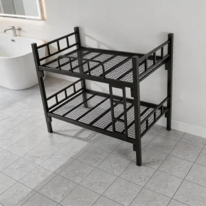 Sturdy Black Iron Bunk Bed Thick Steel Frame Easy Installation for School and Factory Dormitory