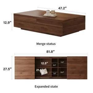 Sturdy Construction Minimalist MDF Durable Design Walnut Square Coffee Table Expandable Storage