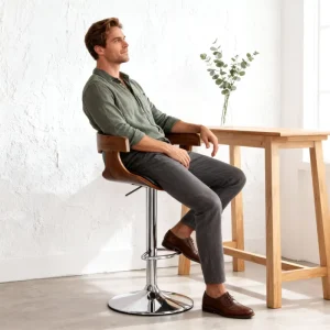 Sturdy Ergonomic Design Adjustable Height Padded Seat Armrests Chrome Base for European American Bar Kitchen Bar Stool