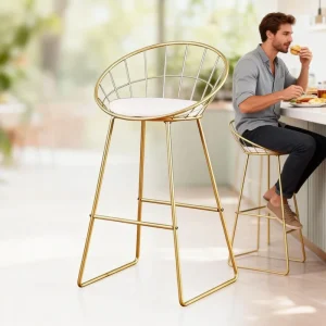 Sturdy Gold Iron Wire Frame Ergonomic Curved Backrest Soft Padded Seat for Home Bar And Cafe Bar Stool