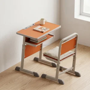 Sturdy Height Adjustable Student Study Table Set Durable Steel Frame School Furniture With Large Storage Book Box