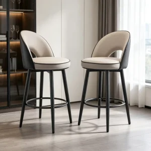 Sturdy Leather Bar Stools with Armrests Contemporary High Bar Chairs with Metal Legs for Home & Commercial Use