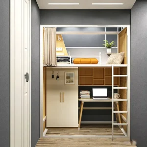 Sturdy Metal Modern Loft Bed with Integrated Staircase for Dormitories and Hostels Hotel Beds