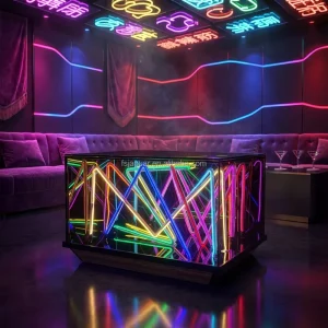 Sturdy Modern Glass Top LED Coffee Table Vibrant Neon Light Design for Living Room Hotel Gym KTV Rooms and Clubs