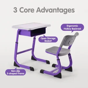 Sturdy School Furniture Thickened Steel Frame Adjustable Non slip Feet Comfortable Student Desk Chair Set for School Dining Use
